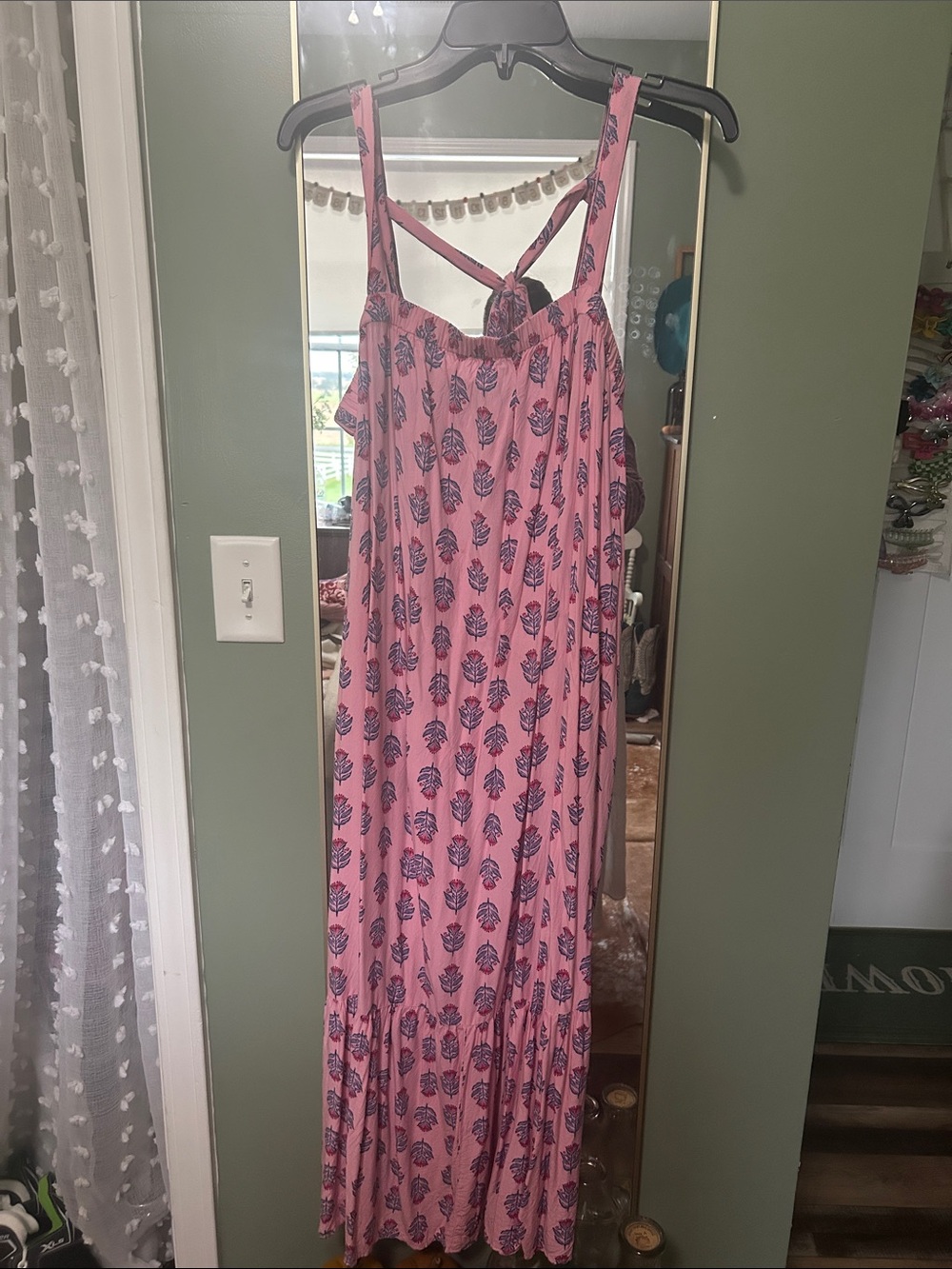 Old Navy Pink Maxi Dress with Blue Floral Print